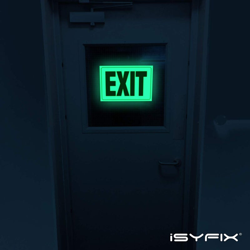iSYFIX ملصقات علامات الفوتولومينسنت iSYFIX للخروج - عبوة 2 - 10x7 بوصة - فينيل لامع ذاتي اللصق يتوهج في الظلام، مغلف لمقاومة الأشعة فوق البنفسجية، الطقس، الخدوش، الماء والتلاشي، للاستخدام الداخلي والخارجي - Image 5